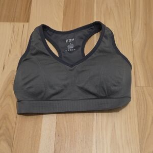 Fittin Charcoal Gray V-Neck Racerback Sports Bra